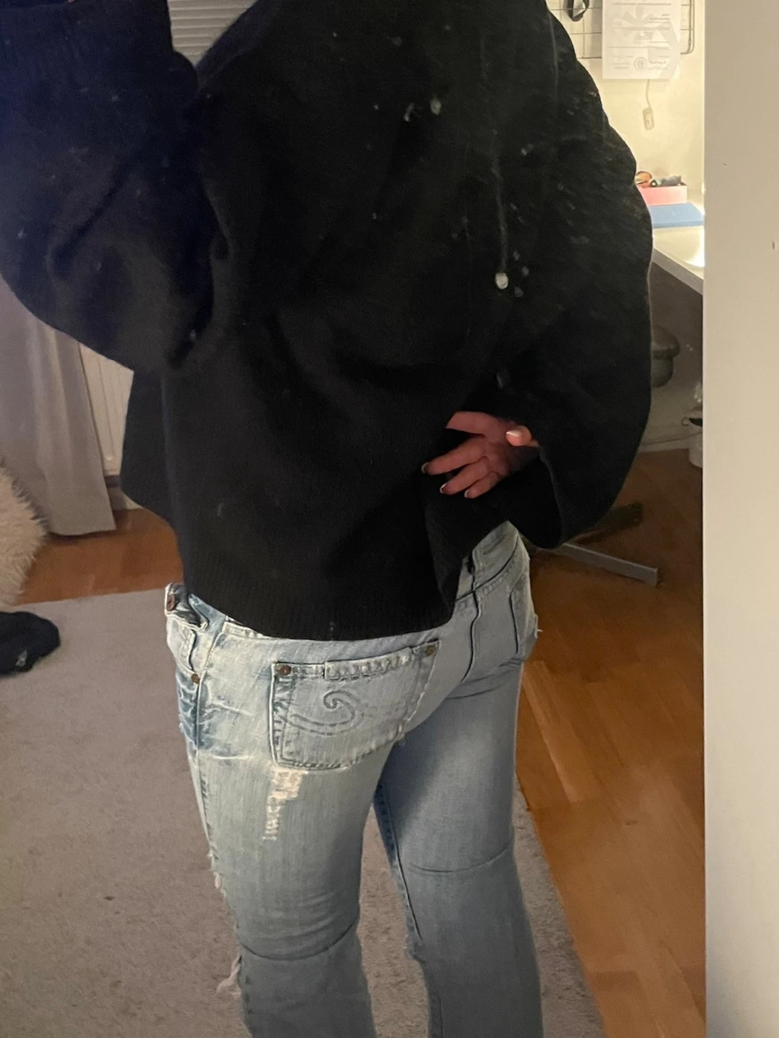 Ljusblå slitna bootcut jeans - 1