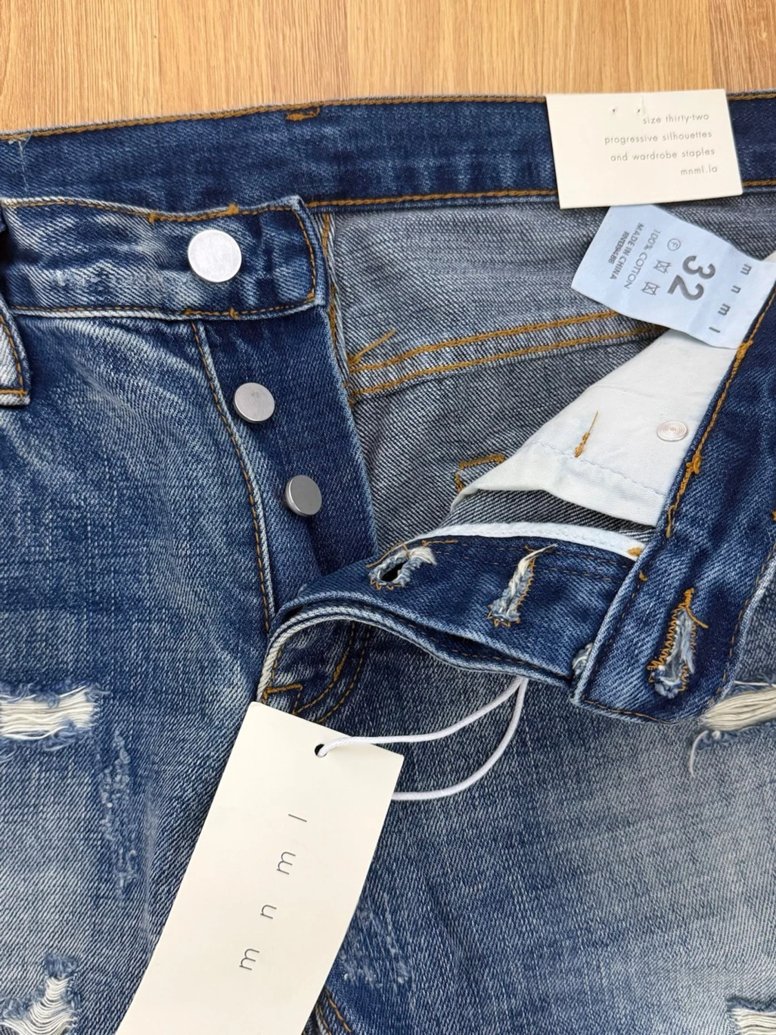 Säljer ett par MNML Ripped Zip Jeans Blue – Size W32 - 3