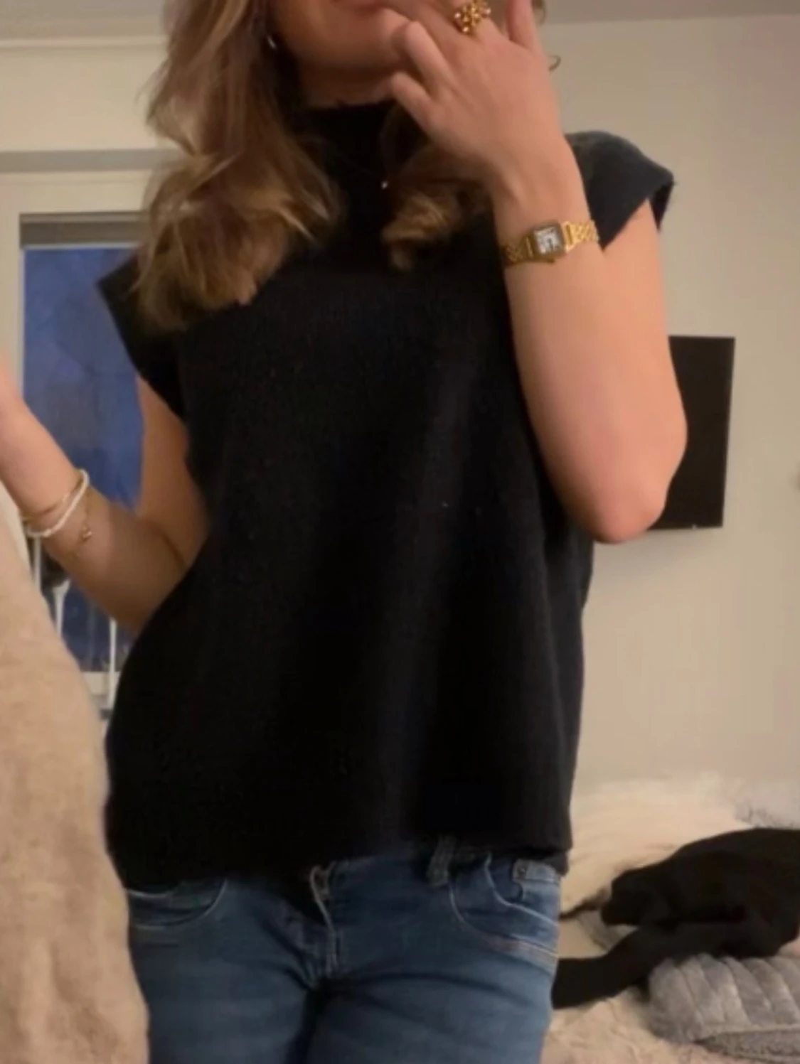 Svart ärmlös stickad topp - 90