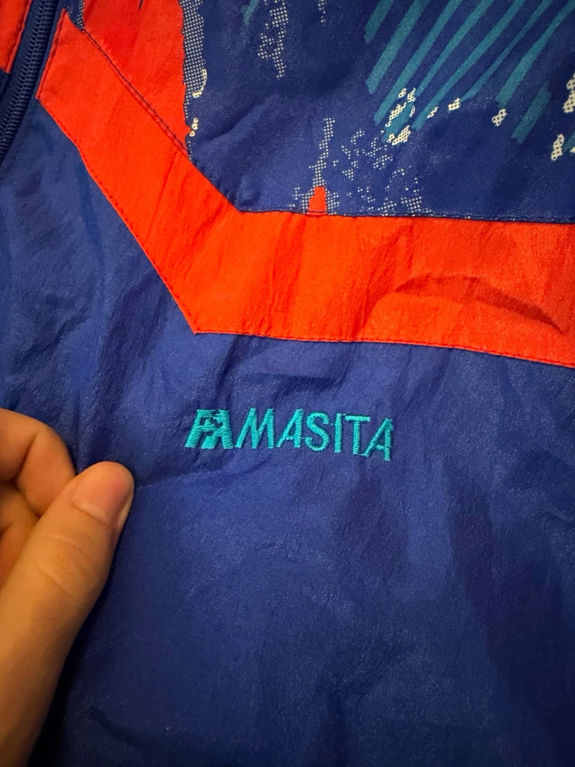 Retro blå och röd vindjacka  - 3