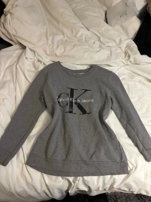 Grå sweatshirt från Calvin Klein Jeans - Snygg grå sweatshirt från Calvin Klein Jeans med stor CK-logga och text på bröstet. Tröjan har rund halsringning, långa ärmar och mjukt, borstat foder på insidan för extra komfort. Perfekt för en avslappnad och trendig look.