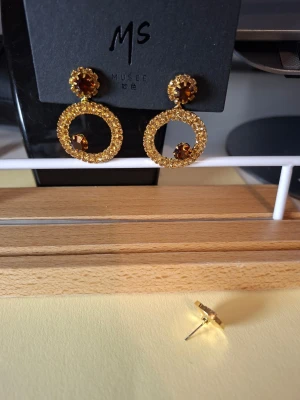 Guldiga cirkelörhängen med stenar - Överge samlingen, utförsäljning till låga priser