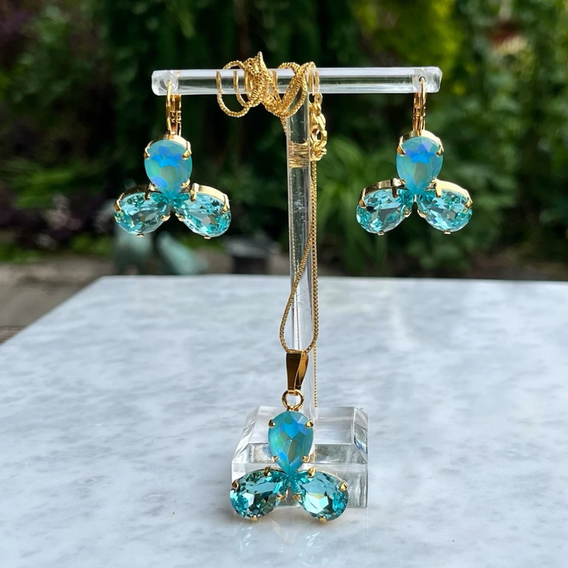 Smyckesset Halsband Örhängen Aquamarine  - 4