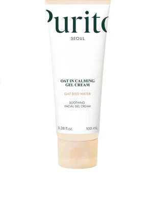 Purito Oat In Calming Gel Cream 100ml - Lugnande ansiktsgelkräm från Purito med havreextrakt. Tuben är vit med beige lock och rymmer 100 ml. Perfekt för dig som vill ha en lätt, återfuktande gelkräm som passar känslig hud.