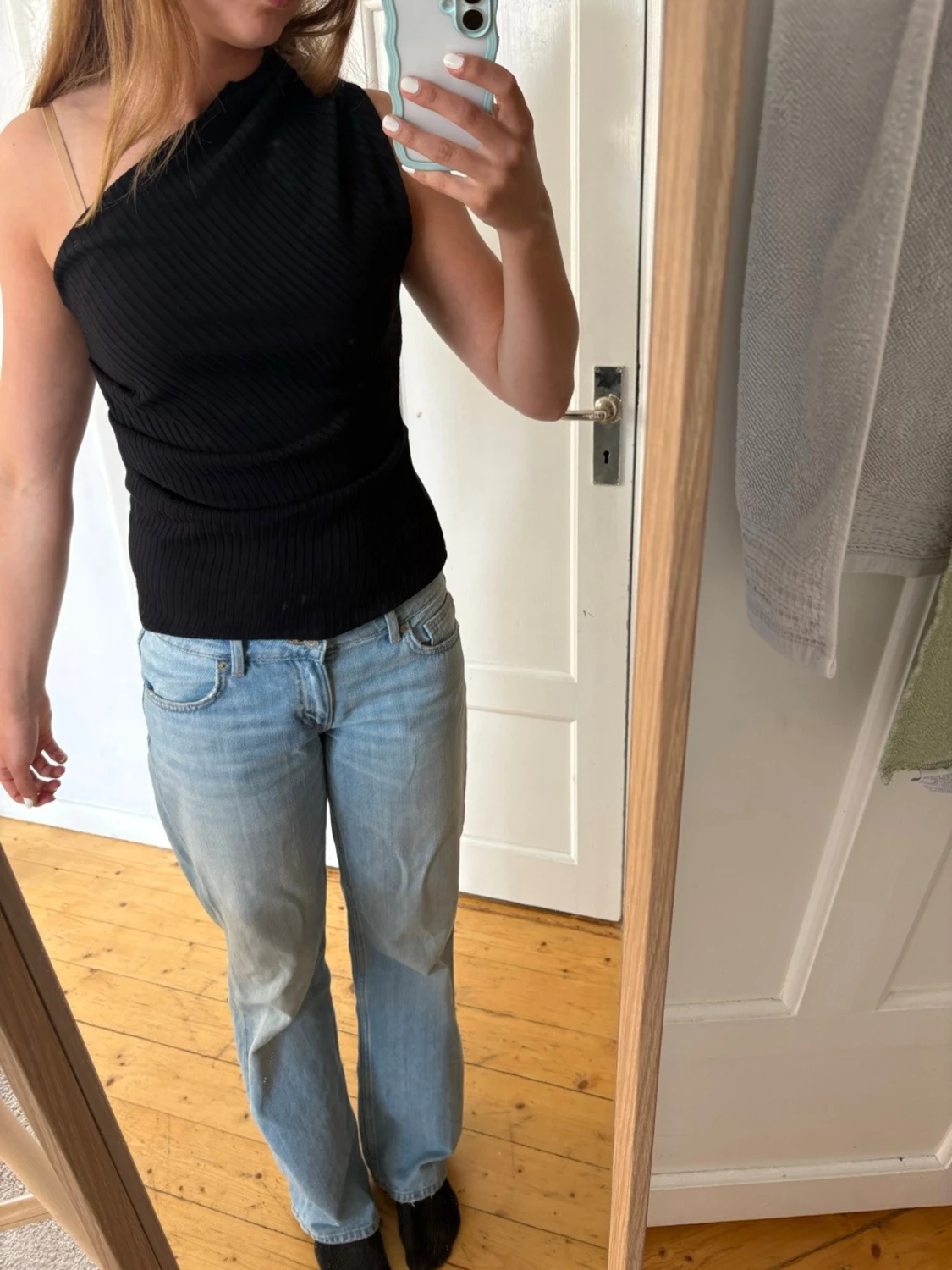 Svart oneshoulder ribbad topp Zara - 1