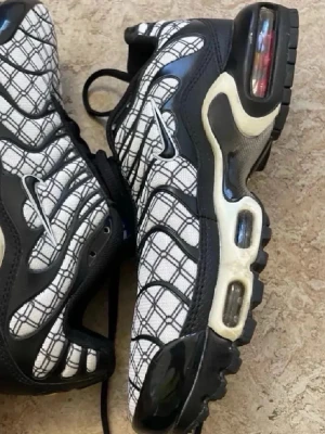 Nike Air Max Plus svart/vit rutmönstrad - Nike Air Max Plus sneakers i svart och vitt med rutmönstrad mesh-överdel och svarta detaljer i syntet. Synlig Air Max-dämpning i sulan och klassisk TN-logga undertill. Swoosh-logga på sidan och robust yttersula för bra grepp.