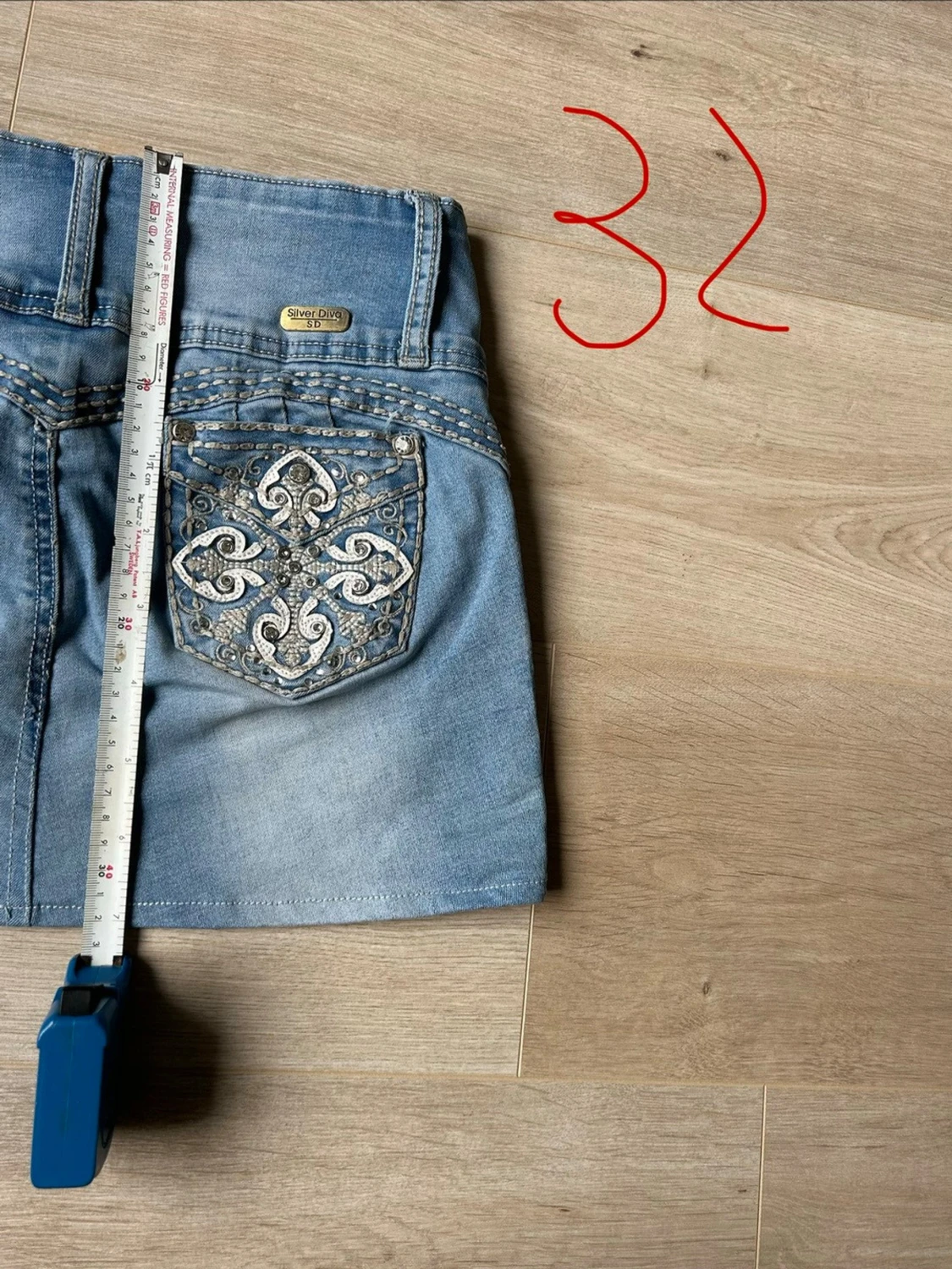 Ljusblå Y2K Mini Skirt Jeanskjol Silver Diva Embroidery Storlek XXS - 6