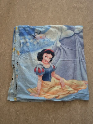 Påslakan - Säljer ett påslaka med motiv av Snövit och Askungen från Disney. Setet har ljusblå bakgrund med färgglada illustrationer av prinsessor, slott och fåglar. Materialet är mjukt bomullstyg, perfekt för dig som gillar Disney och vill ha ett sagolikt tema i sovrummet.