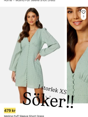 Ljusgrön kort klänning med puffärm - Söker denna superfina klänning i storlek XS!!🤗