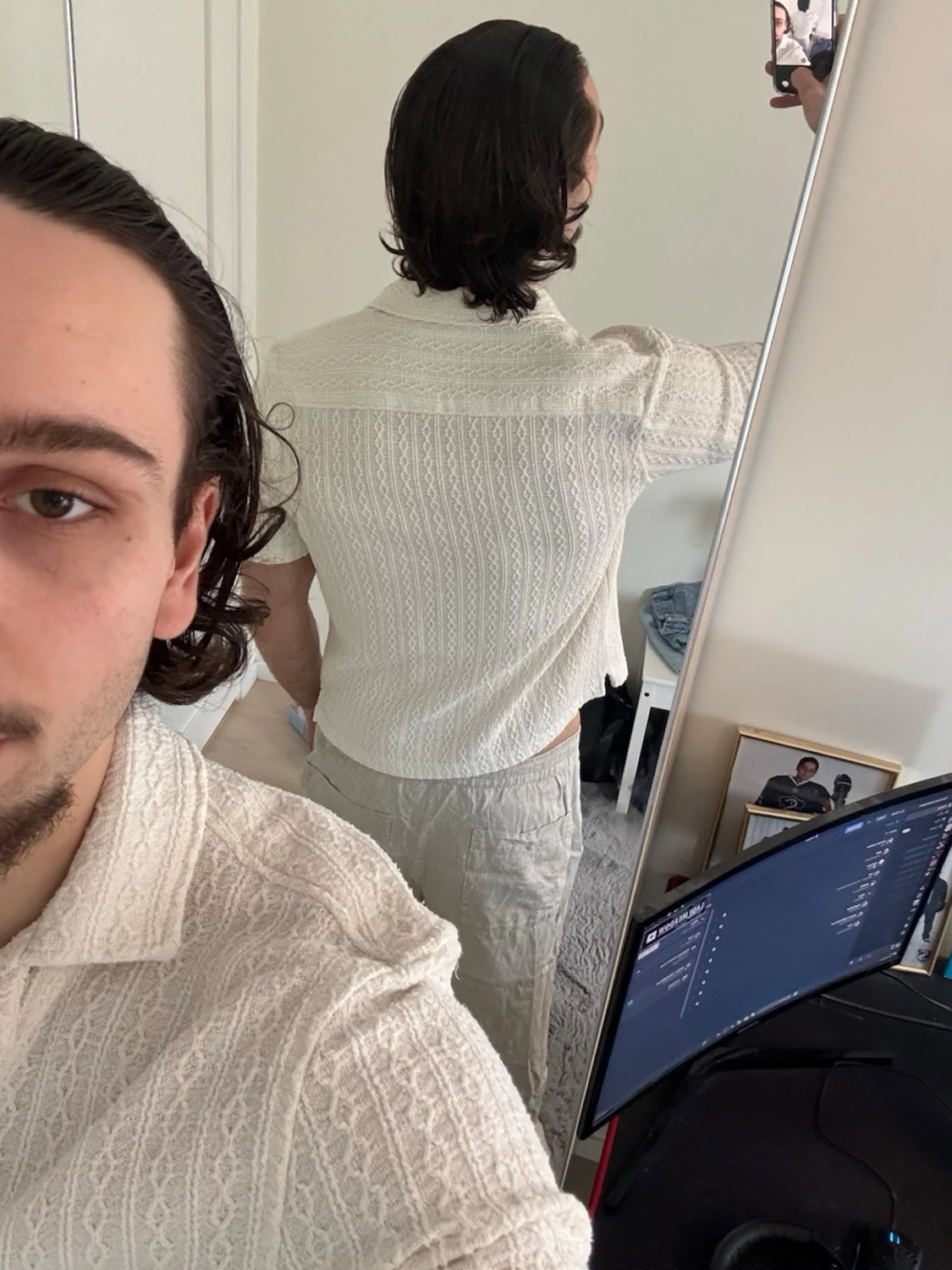 Vit kortärmad skjorta med mönster - 2