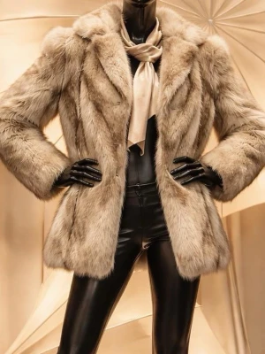 Beige blåräv med krage - Snygg beige blåräv med bred krage och rak passform. Jackan har en lyxig look och känns supermjuk. Perfekt för att hålla värmen under kalla dagar och ger en trendig vibe till din outfit.