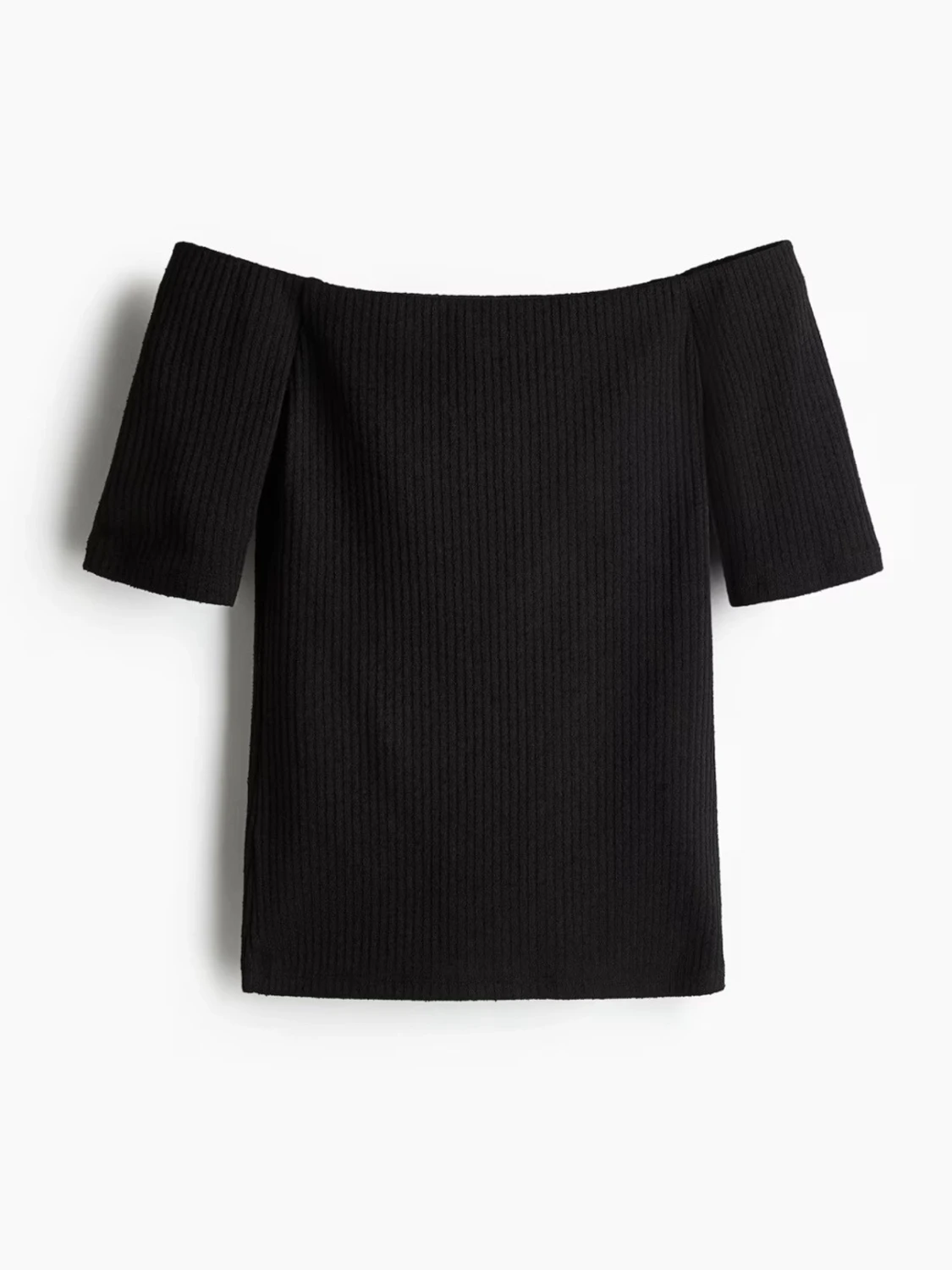 Svart ribbad offshoulder topp