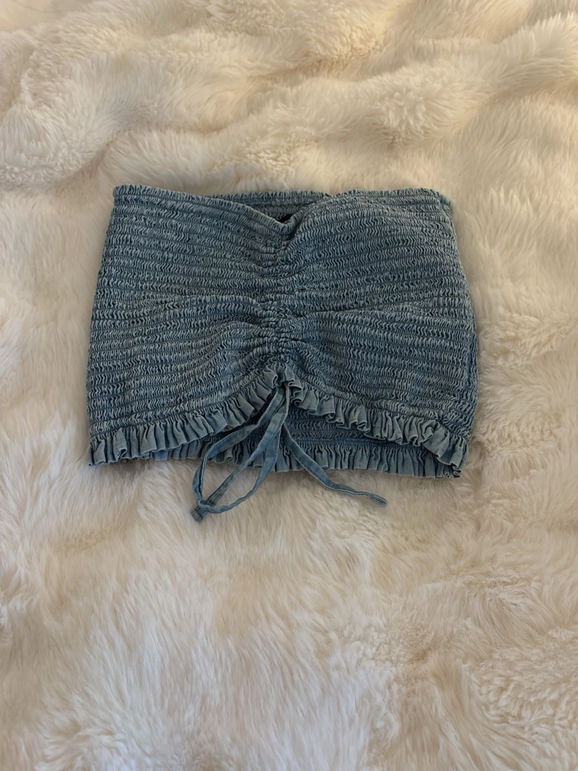 Blå bandeau tubtopp med snörning - 1