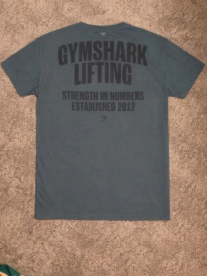 Sällsynt Mörkgrå Gymshark Lifting t-shirt - Snygg blå t-shirt från Gymshark med trycket 'GYMSHARK LIFTING' och text på ryggen. Klassisk passform med korta ärmar och rund hals. Perfekt för dig som gillar träning och vill ha en stilren look.