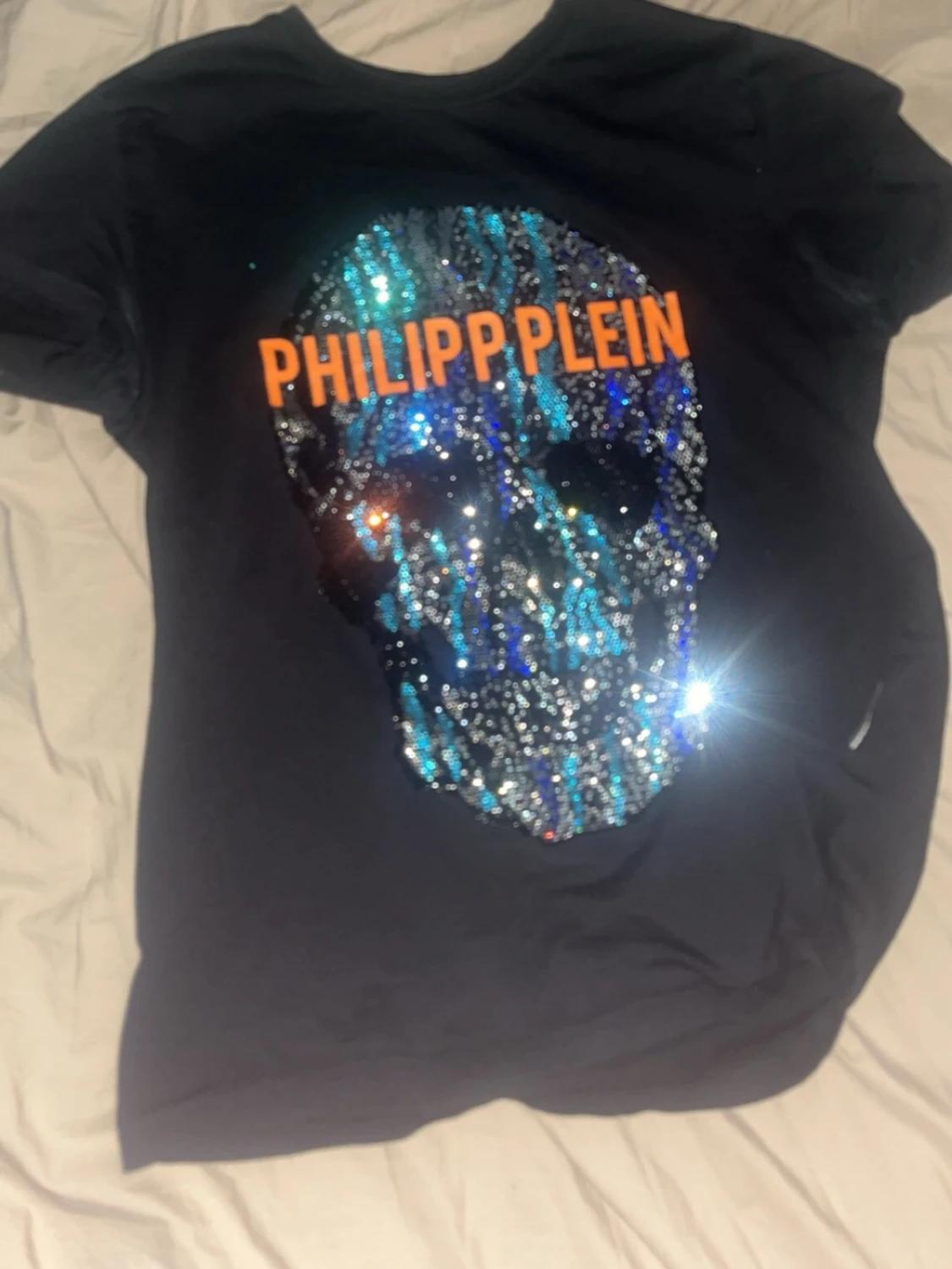 Svart Philipp Plein t-shirt med paljettdödskalle
