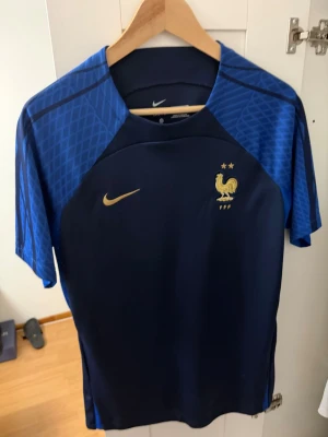 Frankrike fotbollströja Nike  - Snygg blå fotbollströja från Nike med Frankrikes landslagslogga och två stjärnor på bröstet. Tröjan har guldiga detaljer, korta ärmar och är tillverkad i Dri-Fit material som andas. Perfekt för träning eller match!