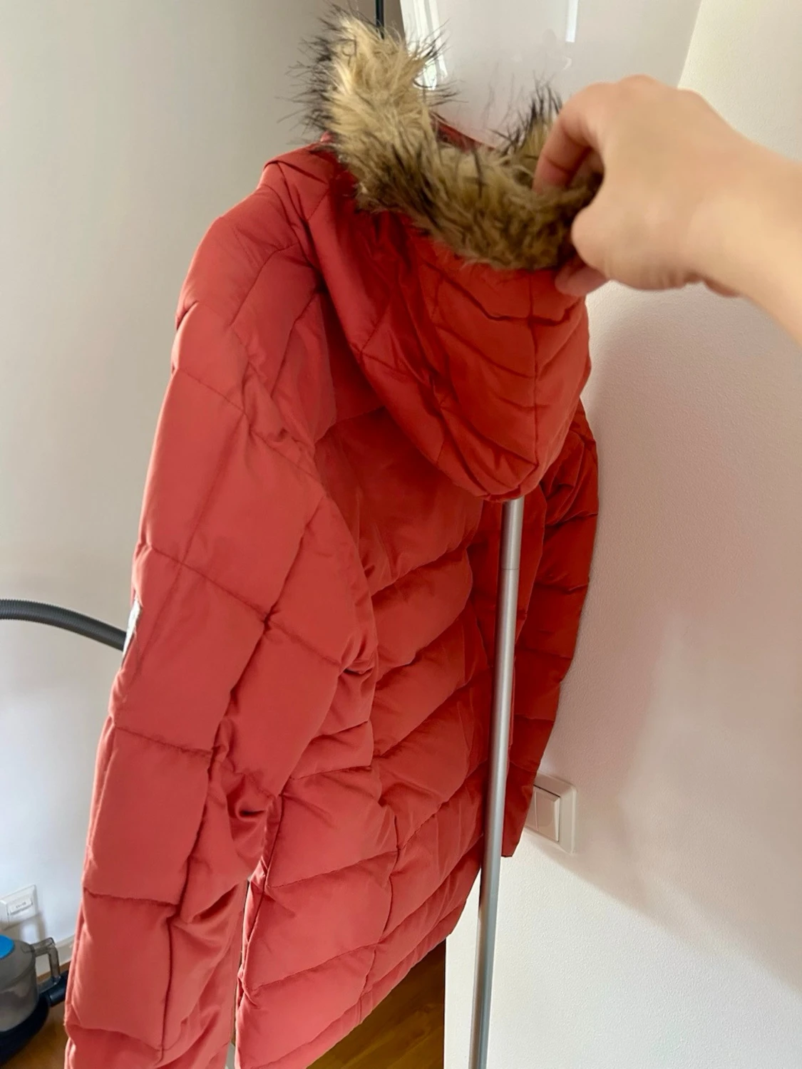 Burnt orange snowmass winter coat with faux fur hood - 1