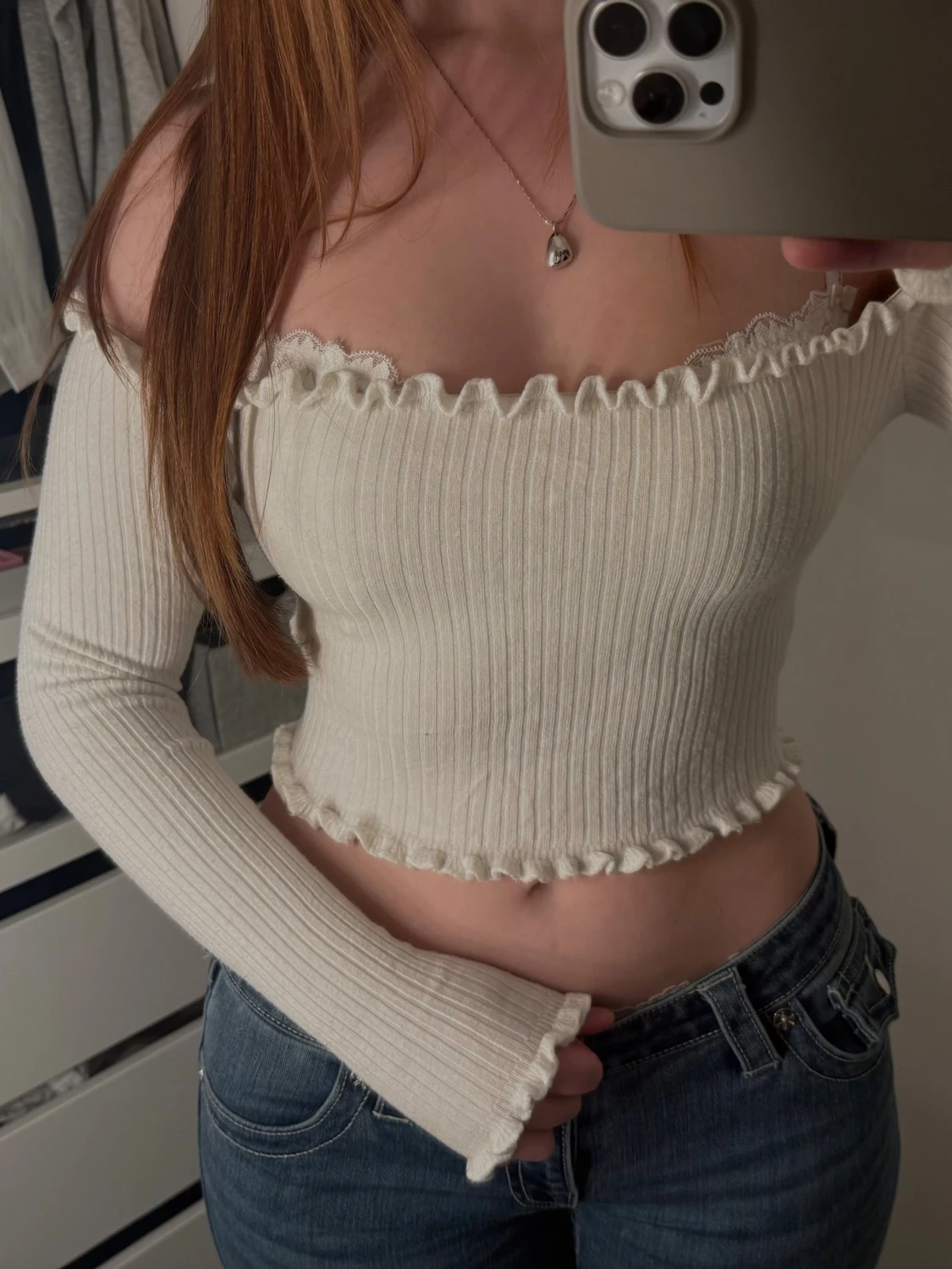 Offshoulder ribbad croppad topp - 1