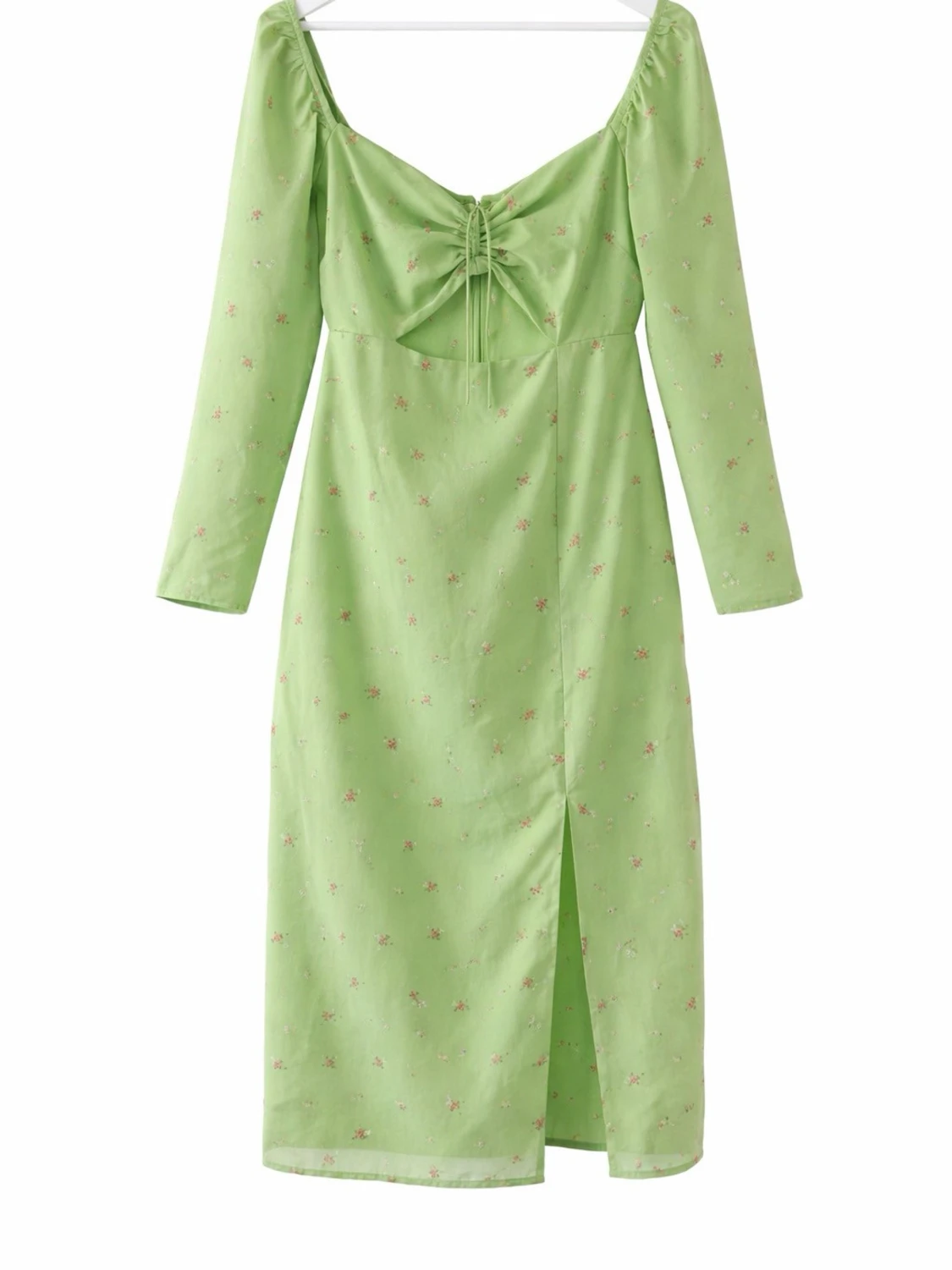 Grön blommig långklänning med snörning