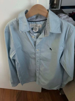 Ljusblå skjorta från Abercrombie - Klassisk ljusblå skjorta från Abercrombie & Fitch med knappstängning framtill och liten broderad logga på bröstet. Skjortan har lång ärm och en avslappnad passform, perfekt till jeans eller chinos.