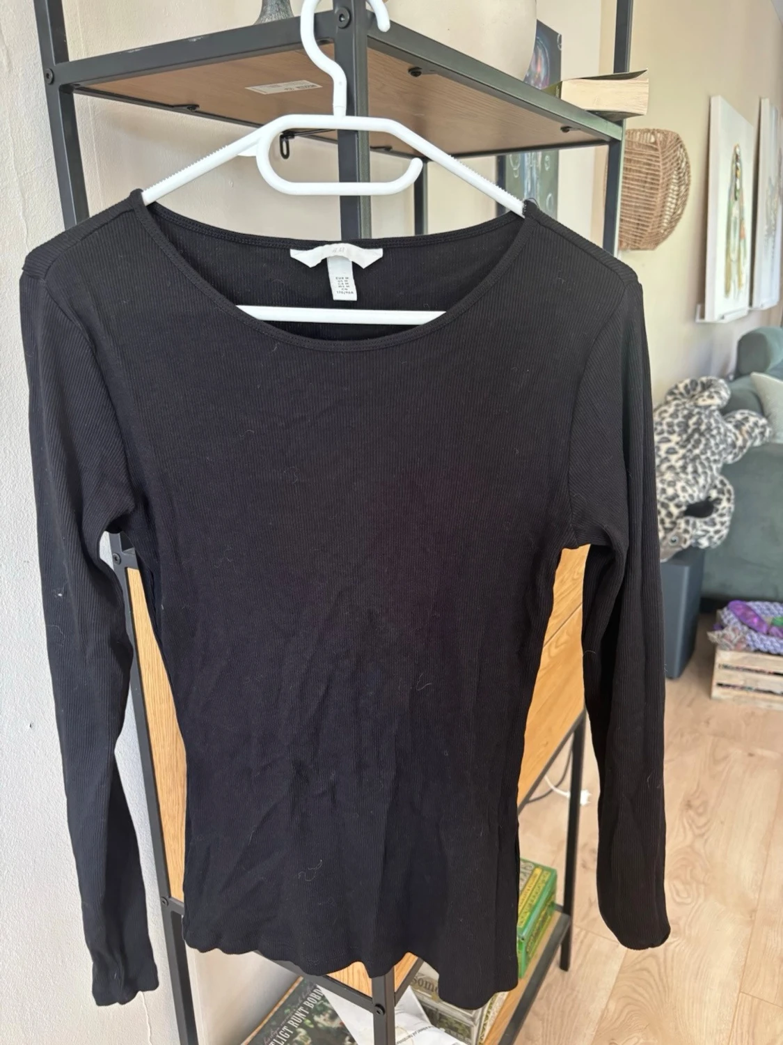 Svart ribbad långärmad topp H&M