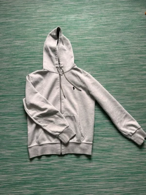 Grå zip hoodie från Polo Ralph Lauren - Snygg ljusgrå hoodie med dragkedja från Polo Ralph Lauren. Klassisk huva med dragsko, två fickor framtill och broderad mörkblå logga på bröstet. Tillverkad i mjuk bomullsblandning för skön känsla. Perfekt till chill eller streetwear.passar dig runt 165-175 cm