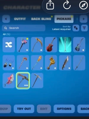 Fortnite konto med skins och pickaxes - Säljer ett Fortnite-konto med flera unika skins och pickaxes. Kontot innehåller olika karaktärer och coola verktyg i olika färger och former, bland annat gitarr, lie, haj och guldklubba. Perfekt för dig som vill sticka ut i spelet och ha många valmöjligheter.