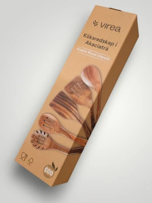 Köksredskap i akaciaträ från Virea - Säljer ett set köksredskap i akaciaträ från Virea. Setet innehåller olika träredskap med naturlig träfärg och snygg ådring. Perfekt för matlagning och bakning, tillverkade i miljövänligt material och levereras i en stilren kartong.