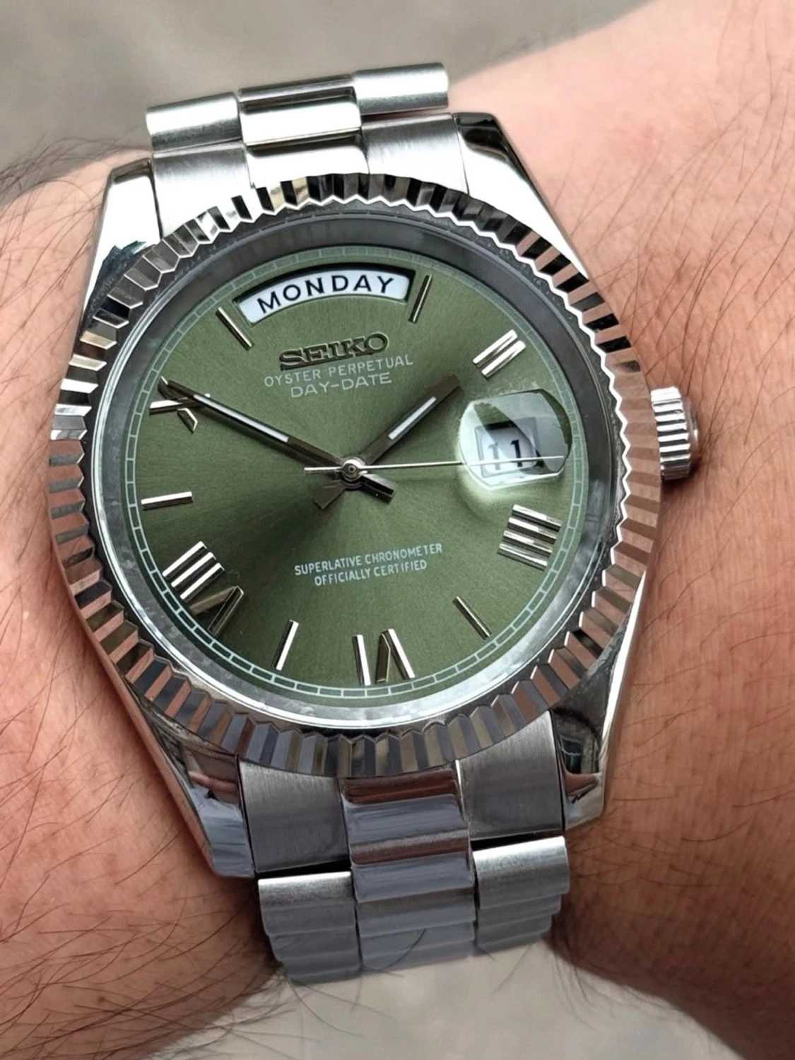 Seiko Date-just Mod Olive Green Dial Mod 36/39 - 4