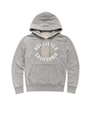 Grå hoodie från Hollister california M sällsynt! - Snygg grå hoodie från Hollister med broderad text 'Hollister California' och palmmotiv på bröstet. Klassisk känguruficka framtill, ribbade muddar och justerbar huva med dragsko. Mjuk bomullsblandning som känns skön mot huden.