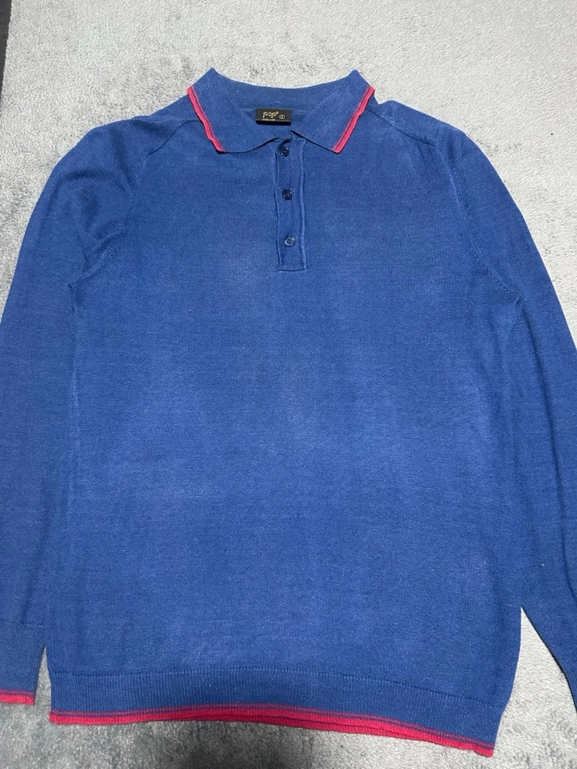 Pop England Knitted Polo Sweater – Blue – Size S