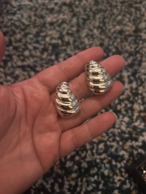 Silvriga snäckformade örhängen - Säljer ett par örhängen i silverfärgad metall med snäckformad, räfflad design. De har en cool, statement look och är perfekta för att lyfta vilken outfit som helst. Stängs med clips på baksidan. Inga pärlor eller stenar.
