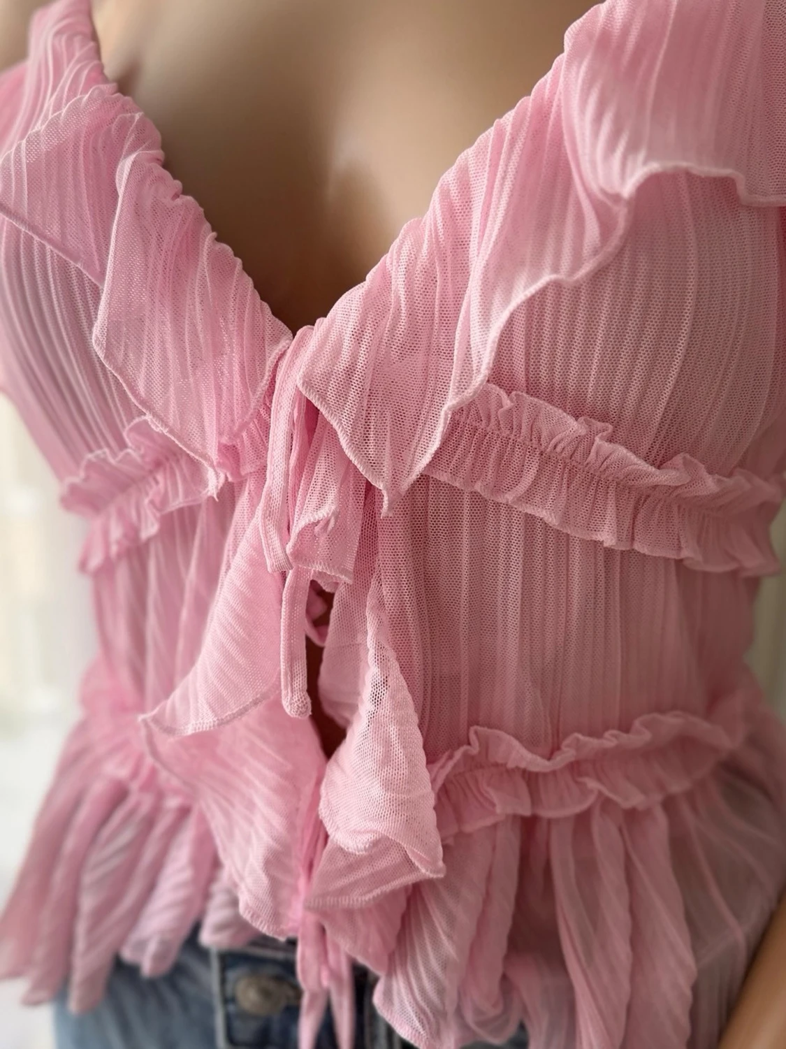 Rosa volangig linnetopp med knyt - 1