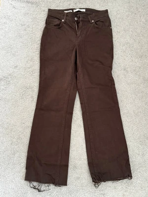Bruna jeans från Mango Sienna - Säljer ett par bruna jeans från MNG Sienna i rak modell. Jeansen har klassisk femficksdesign, bälteshällor och dragkedjegylf. Materialet är mjukt och bekvämt, perfekt för en avslappnad stil. Färgen är en djup brun som passar till det mesta.