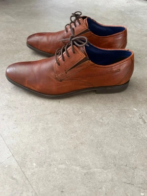 Bruna läderskor med snörning - Snygga bruna läderskor med klassisk snörning och låg klack. Skorna har en elegant, smal siluett och blått innerfoder som ger en modern touch. Perfekta för dig som gillar stilrena och tidlösa skor.