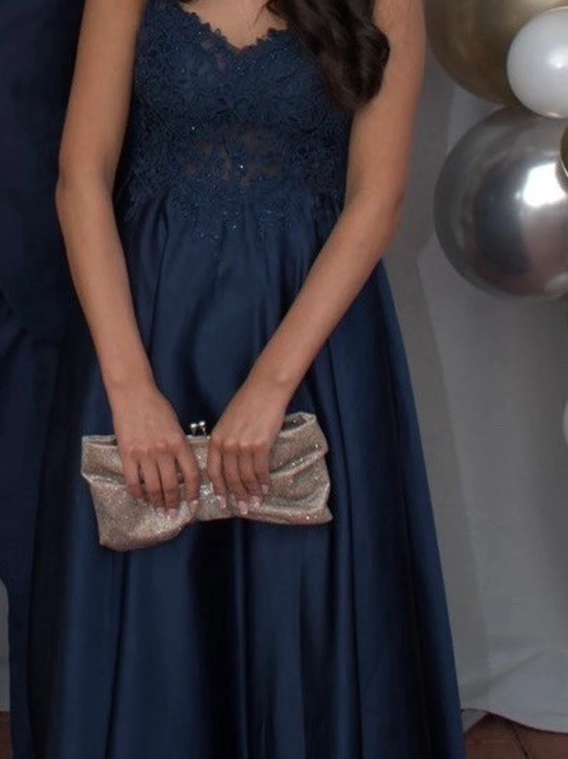 Marinblå långklänning med spets - 6