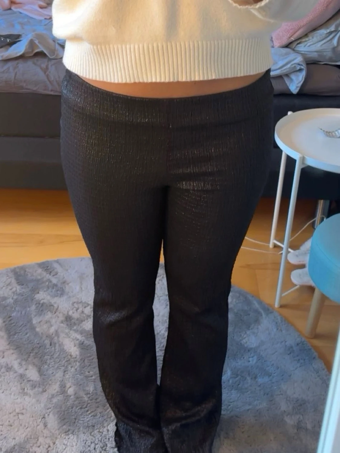 Lågmidjade bootcut glitter byxor - 1