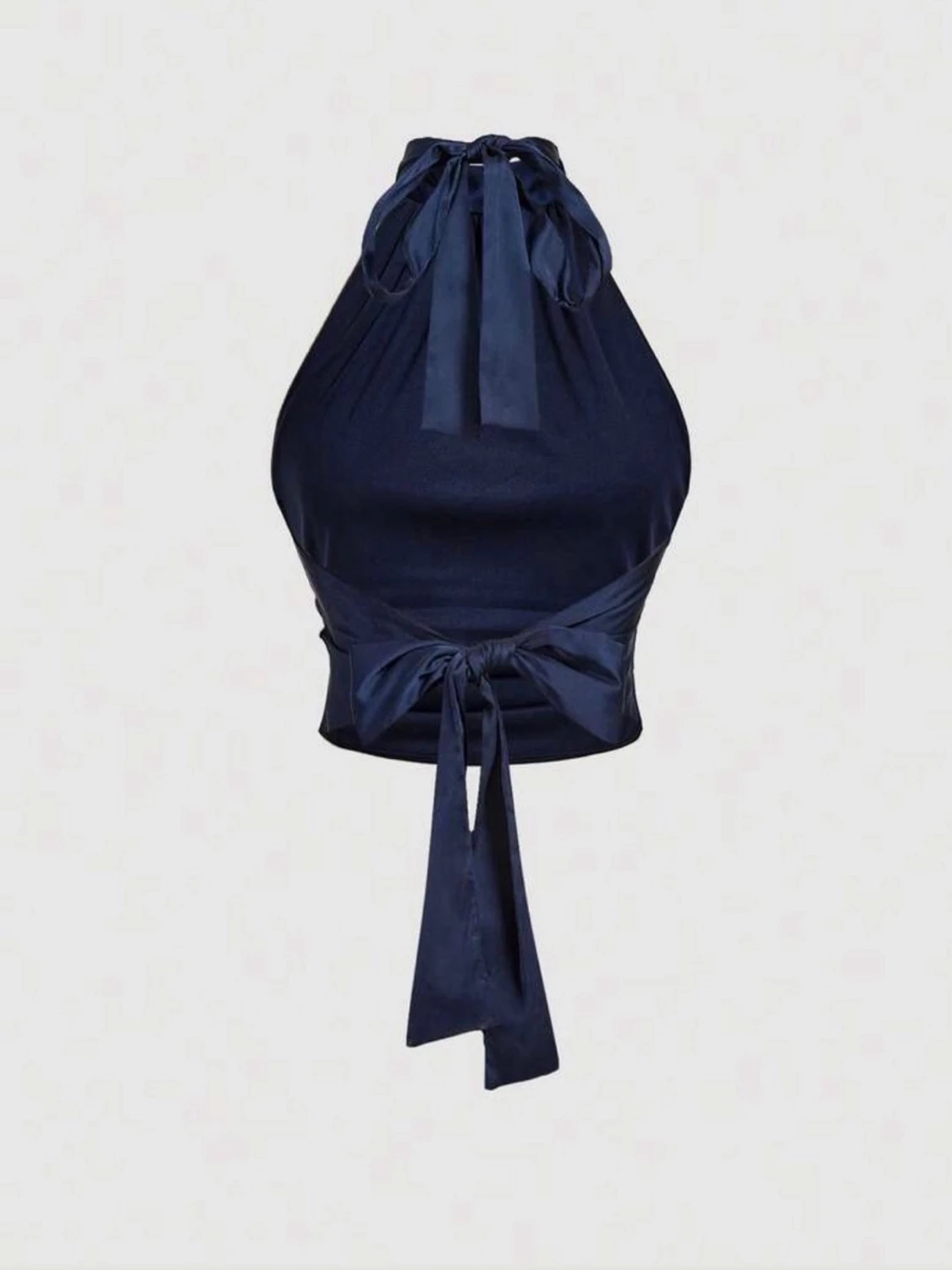 Mörkblå satin halterneck topp - 2