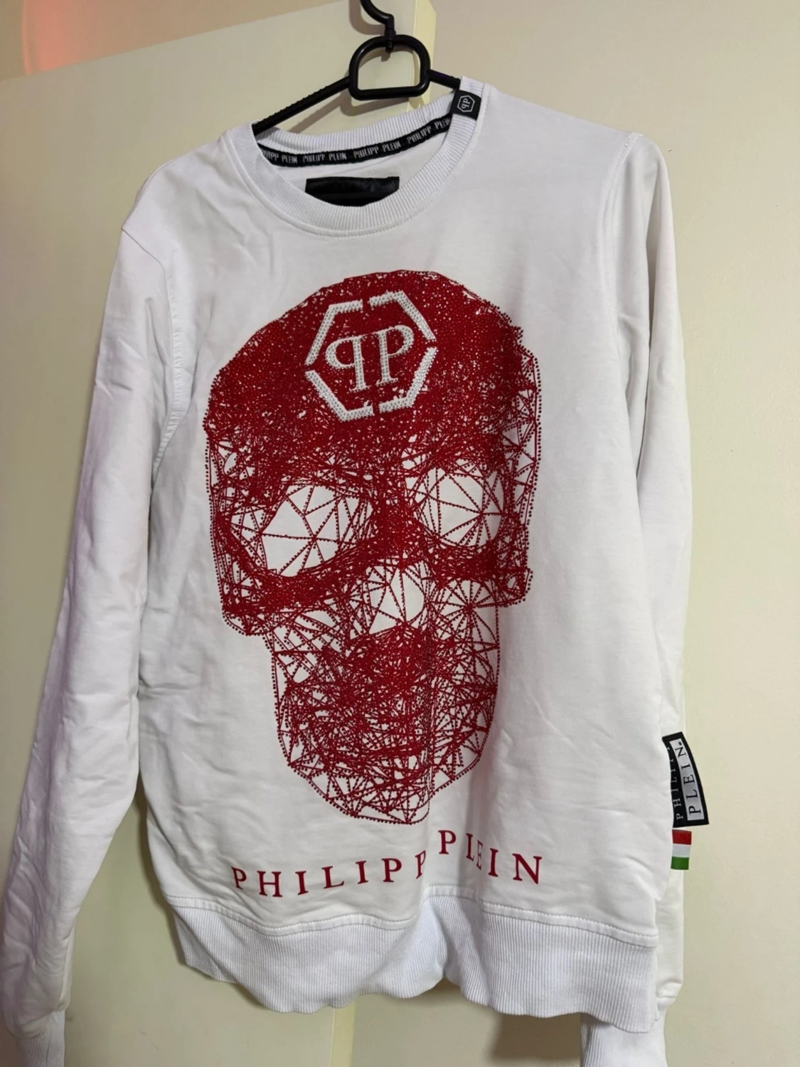 Vit Philipp Plein tröja med röd dödskalle