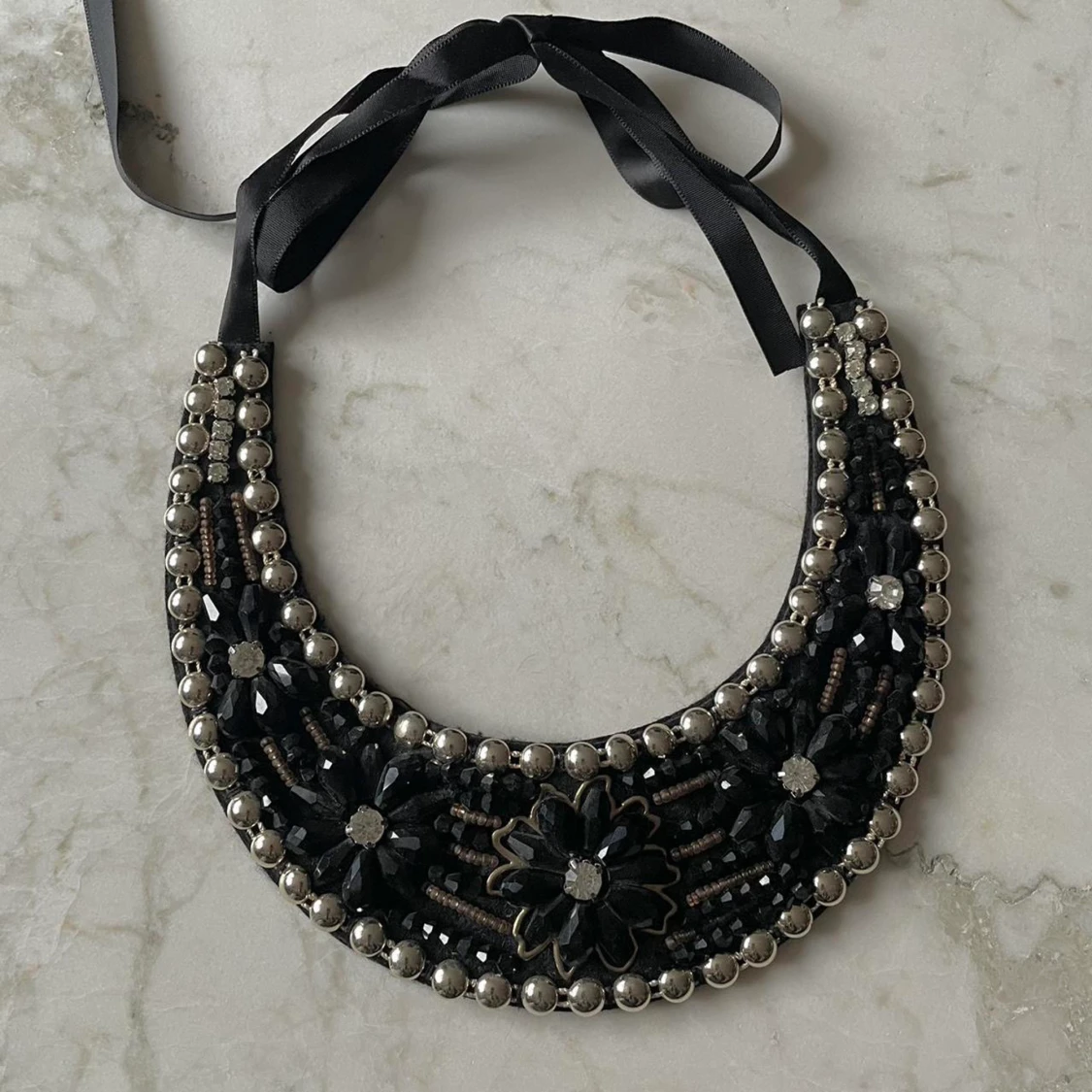 Black Beaded Bib Necklace