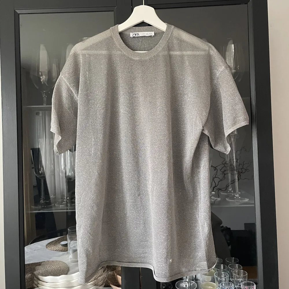 Glittrig T-shirt från Zara, genomskinlig. Storlek S. T-shirts.
