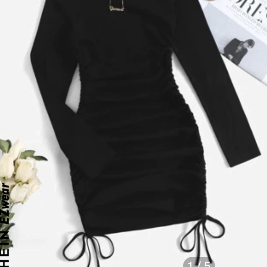 Shein knut rynkad svart klänning - 91