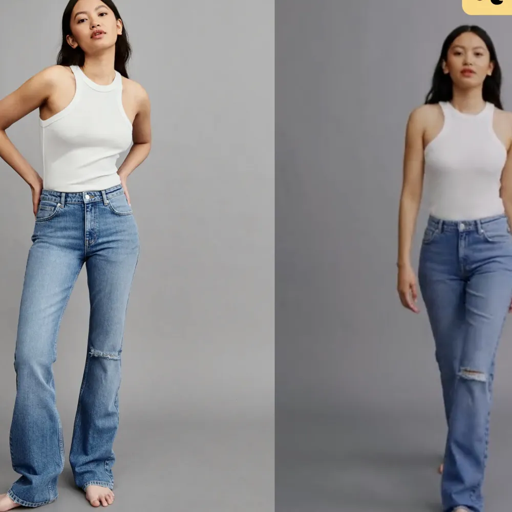 Snygga midwaist flare jeans i strl 40😍 Säljer då de blivit för stora för mig💕. Jeans & Byxor.