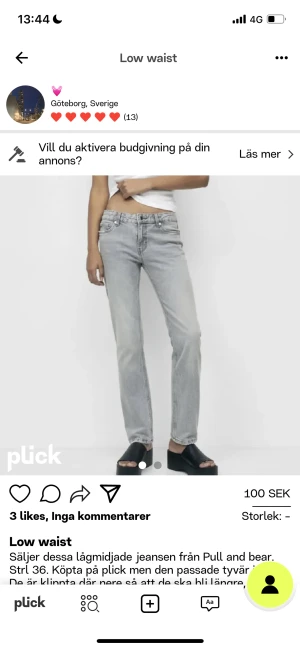 Low waist jeans  - Såå fina men passade tyvär inte, strl 36. Har klippt ner/sprettat upp dom där nere så att de blev längre, därav priset💓💓