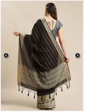 Silk saree black - Black silk saree with blouse and satin skirt to wear underneath saree. Woven silk fabric 