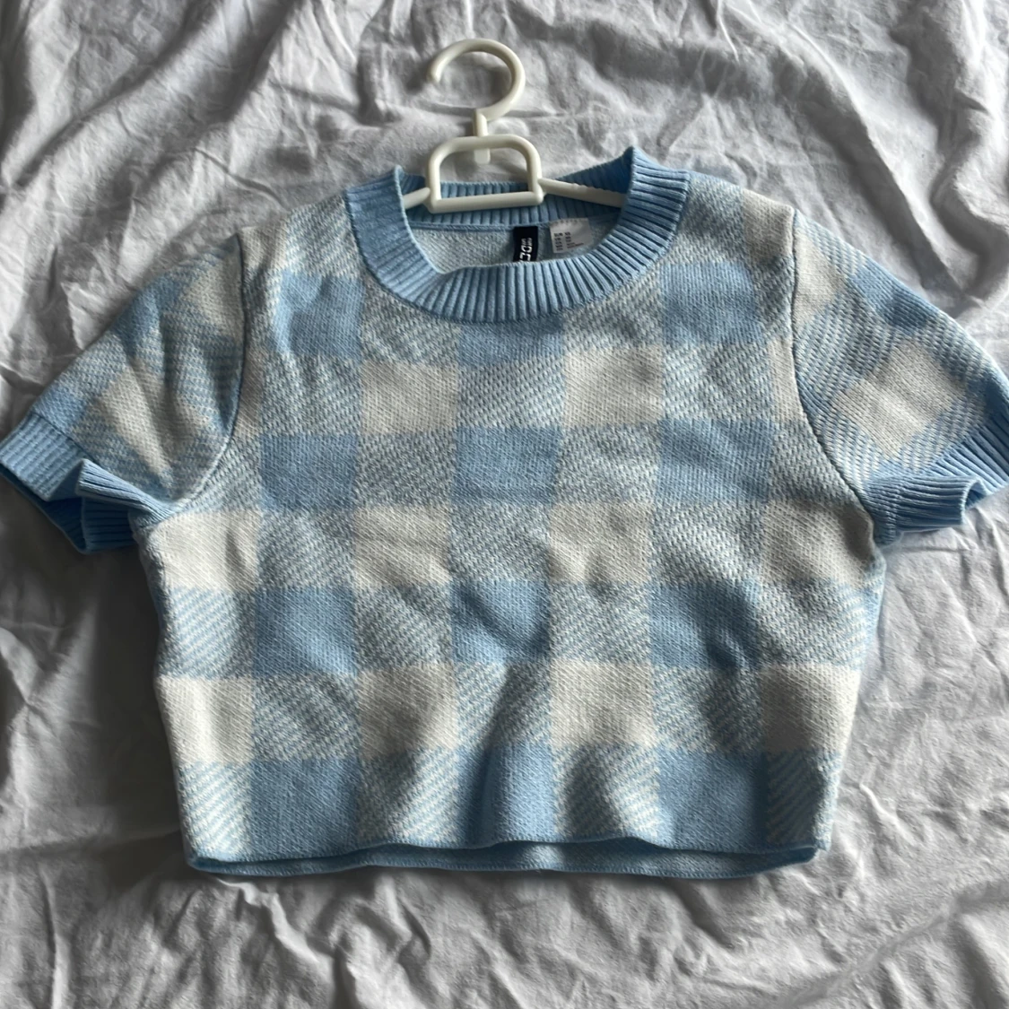 Croppad blå picknick topp - 90