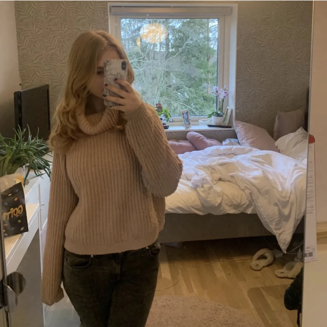 Rosa stickad tröja - 90