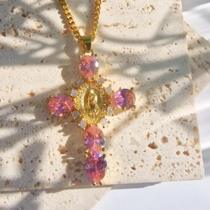 Rosa Virgin Mary necklace  - 18k gold plated,Water resistant and tarnish free,Long lasting ,Comes with a storage bag. Unused. 18k gold-plated 