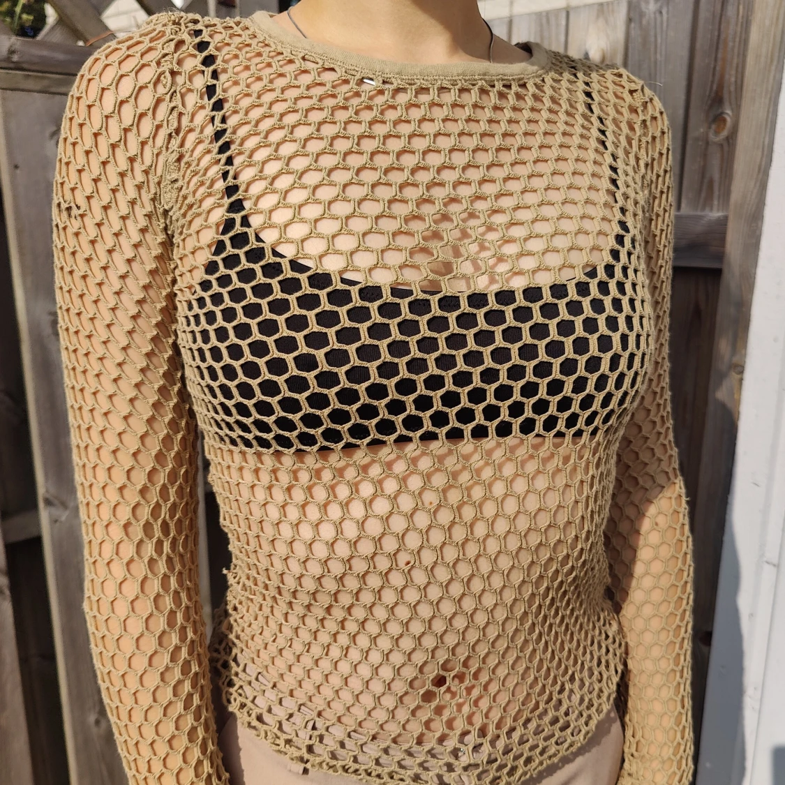 Beige fishnet top
