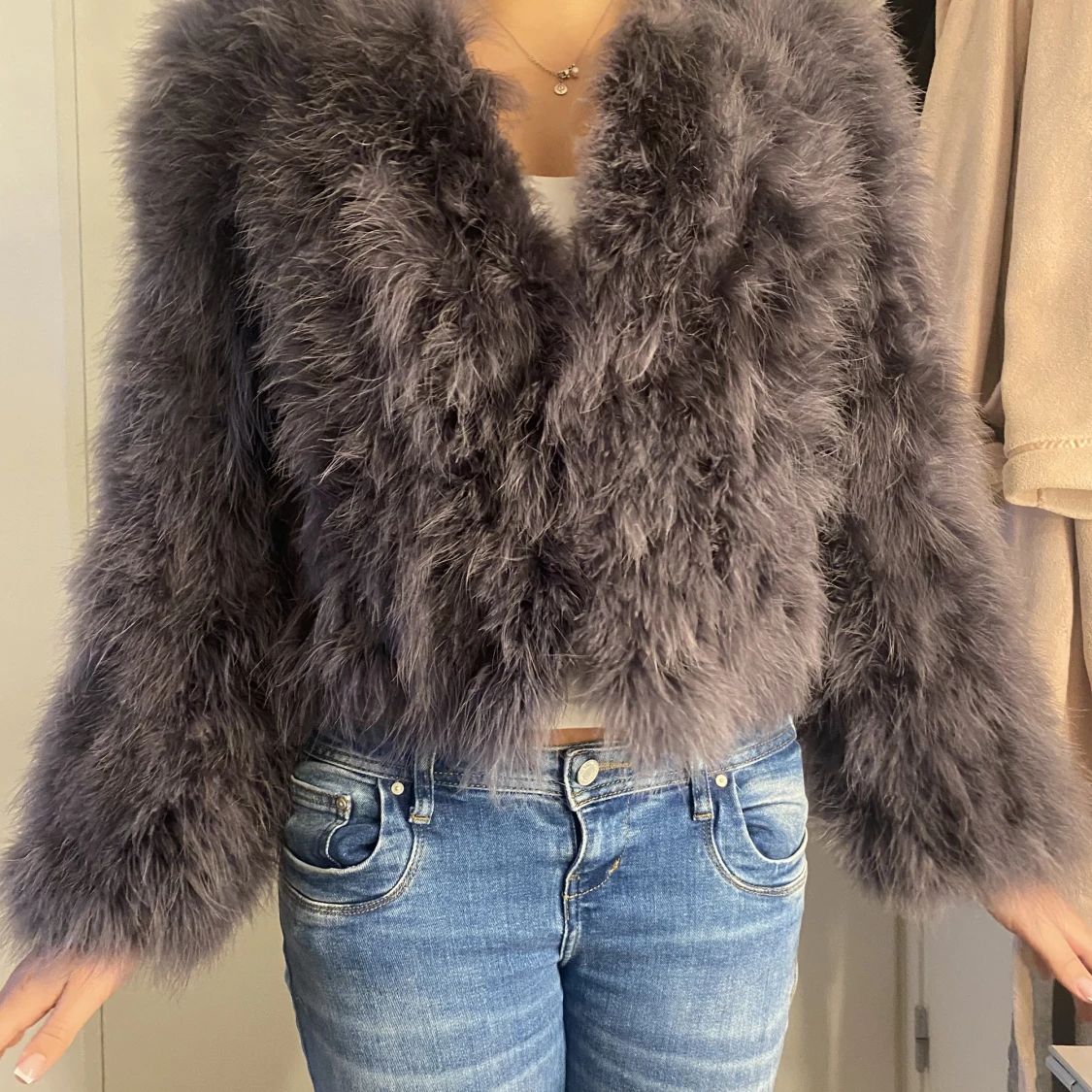 Pälsjacka mörkgrå storlek M - 90